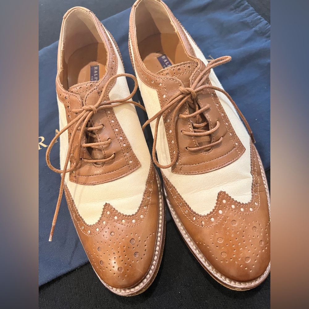 Ralph Lauren Purple Label Tan and Cream Oxford Shoes - Picture 4 of 5